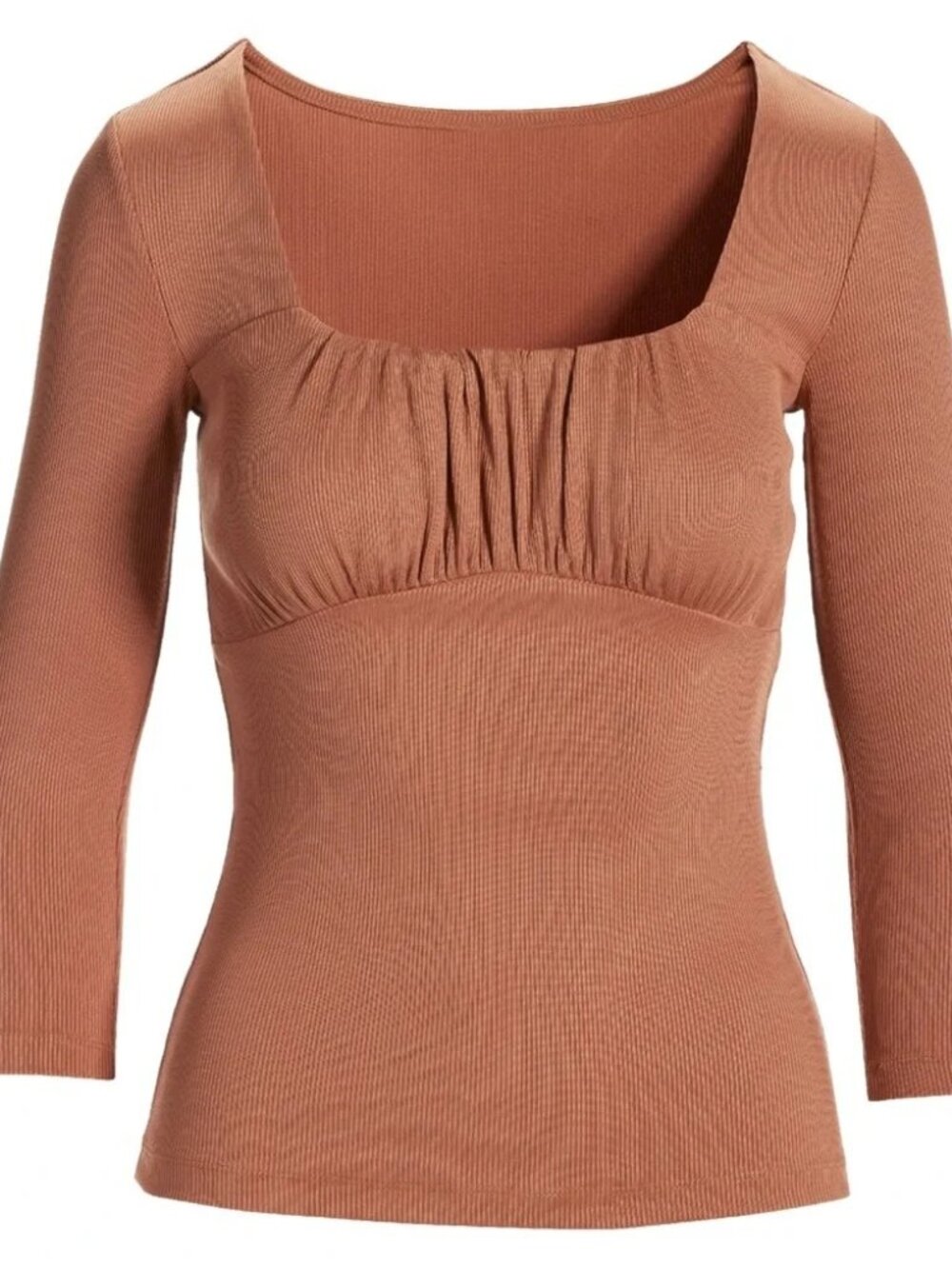 Boston Proper Terracotta Ribbed Bust Top Fall Color Basic Everyday Stretch Earth